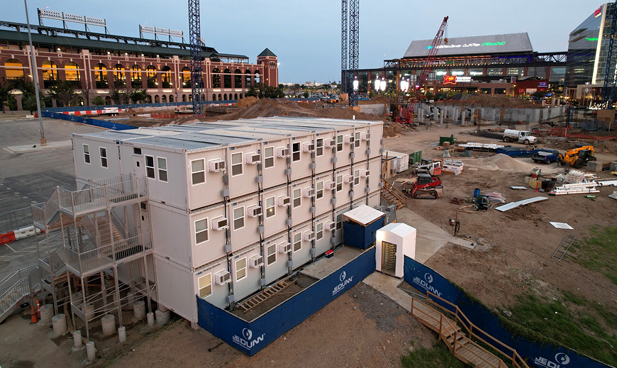 Three story FLEX complex used during the construction of a hotel.