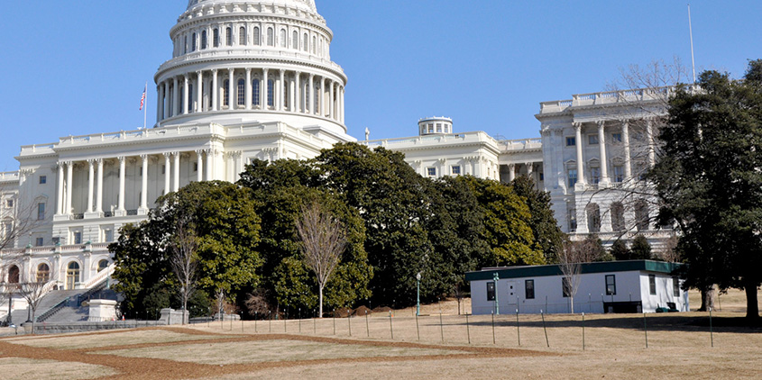 Mobile office trailer outside the white house